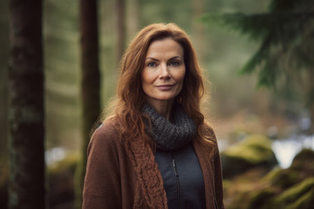 Portrait of a beautiful middle-aged woman in the forest.の素材