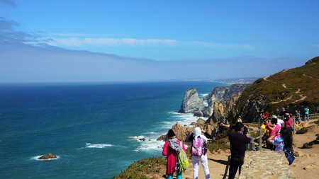 Cabo da Roca, Portugal. Cabo da Roca is a wild and rugged headland that marks the most westerly point of mainland Europeのeditorial素材