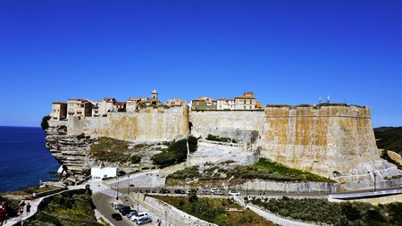 Bonifacio  medieval reality. Ancient fortifications of Bonifacio, Corsica. Bonifacio is a star attraction for visitors to the French island of Corsica. Photos filmed on 22.05.2016 year.のeditorial素材