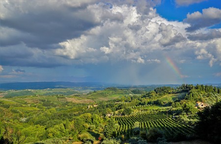 The Storm is coming.Panoramic view of the region Tuscany, Italy.の写真素材
