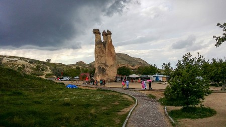 PASABAG, Cappadocia, Turkey. Pasabag valley contains some of  the most striking fairy chimneys in Cappadocia with twin and even triple rock caps. This style is unique even for Cappadocia and these fairy chimneys are named mushroom-shaped fairy chimneys.のeditorial素材