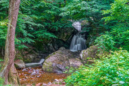 Zanozhne Waterfall, near the town of Varshets, Stara Planina Mountain, Bulgaria.の写真素材