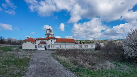 Panorama to the Monastery "Holy 40 Martyrs", village of Dobroslavtsi near Sofia, Bulgaria.の写真素材