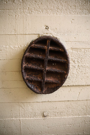 A ventilation grid in a German bunker from the second World War in the province Zuid-Holland, the...