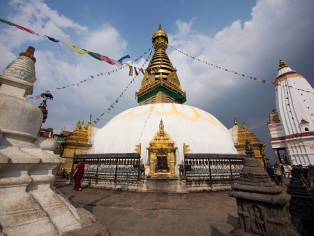 The Swayambhunath Stupa, popularly known as the Monkey Temple, in Kathmandu, Nepalの写真素材