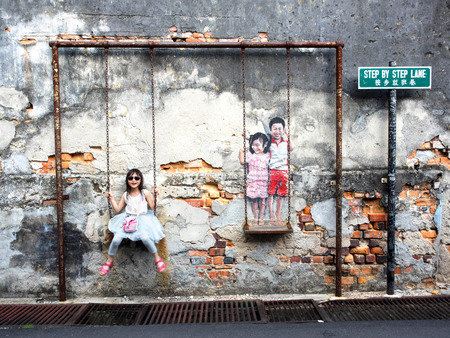 Famous Street Art Mural in Georgetown, Penang, Malaysia のeditorial素材