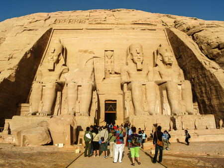Tourists at the Great Temple of Ramses II at Abu Simbel, Nubia, Egyptのeditorial素材