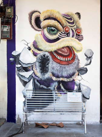Famous Street Art Mural in Georgetown, Penang, Malaysiaのeditorial素材