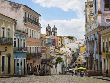 View of Colorful Historical Buildings in Pelourinho, Salvador, Bahia, Brazil