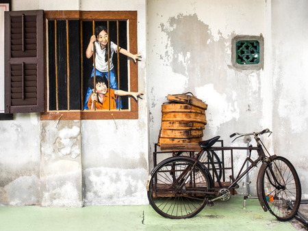 Street art mural in Georgetown, Penang, Malaysiaのeditorial素材