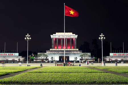 View of Ho Chi Minh mausoleum at night in Hanoi, Vietnamのeditorial素材