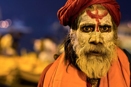 Portrait of an Indian sadhu in Varanasi, Uttar Pradesh, Indiaのeditorial素材