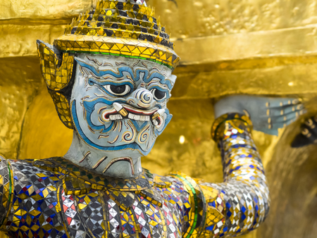 Mythological demon guardian at the Grand Palace in Bangkok, Thailandのeditorial素材