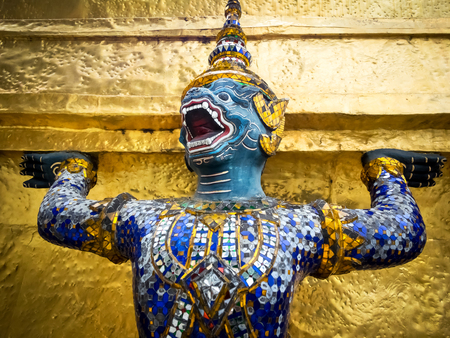 Mythological demon guardian at the Grand Palace in Bangkok, Thailandのeditorial素材