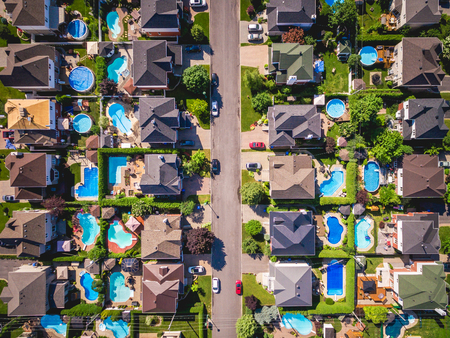 Top View of Typical Residential Neighbourhood in Montreal, Quebec, Canada