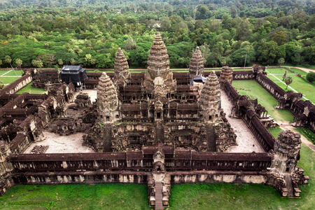 Angkor Wat Temple in Siem Reap, Cambodia, Aerial Viewの写真素材