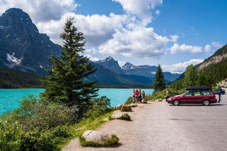 Tourists Visiting Banff National Park During Summer in Alberta, Canadaのeditorial素材