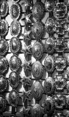 Ladies Silver Belt Buckles Cowboy style in Black and whiteの写真素材