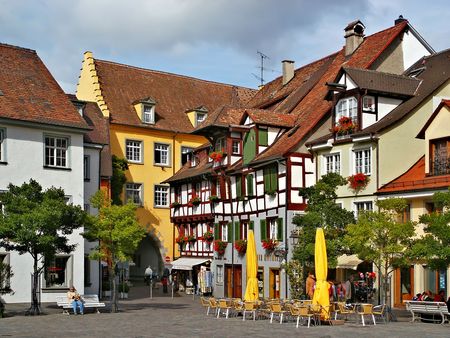 Quiet street in an old town Meersburg, Germanyの写真素材