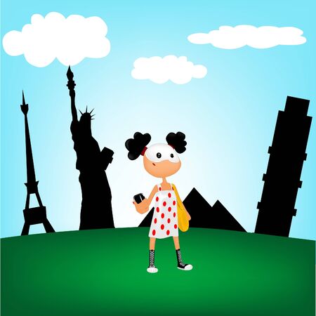 Girl-traveler in the wayの写真素材