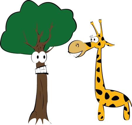 The giraffe and fun tree のイラスト素材