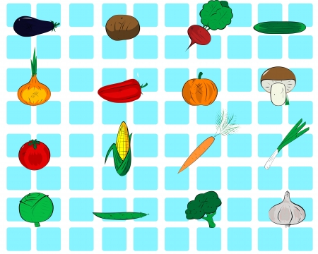 sixteen icons of different types of vegetablesのイラスト素材