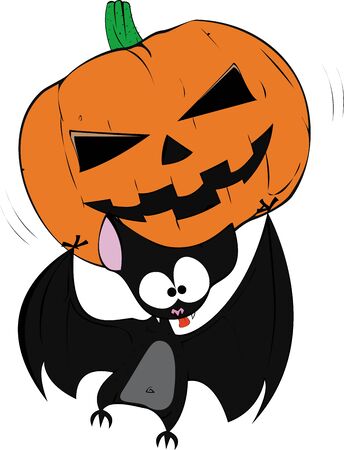 Fun bat holds halloween pumpkin のイラスト素材