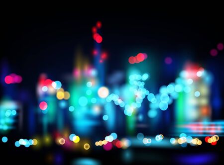 Night city with blured lights. Background. Vector  のイラスト素材
