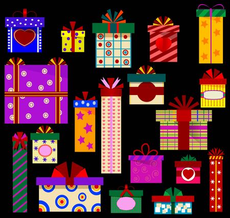 Color gift boxes icons collection. Retro styleのイラスト素材