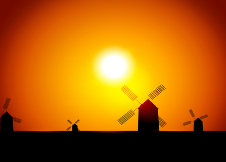 Windmill landscape. Vector のイラスト素材