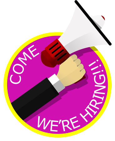 Hand holding megaphone with an inscription of employment. vectorのイラスト素材