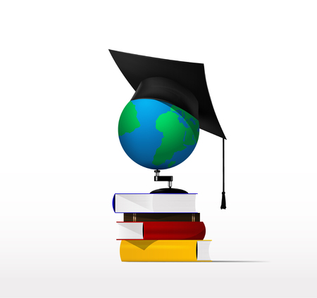 Globe standing on a pile of books. vectorのイラスト素材