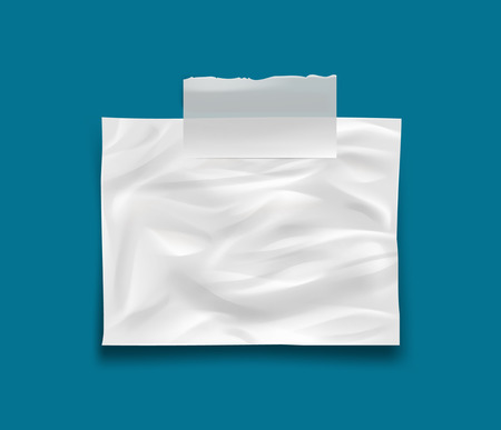 White crumpled stick note isolated on blue background, vector. Easy to edirのイラスト素材