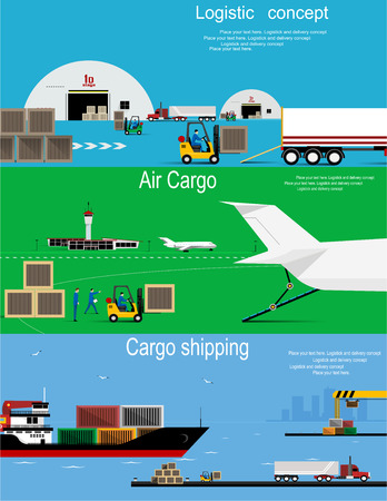 Logistic concept flat banners set of logistick and delivery services. のイラスト素材