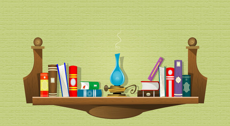 Card with books on bookshelves in cartoon design style.のイラスト素材