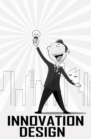 Businessman get the idea. Retro syle illustration. Creativity, innovation, teamwork, freelance concept. Vectorのイラスト素材