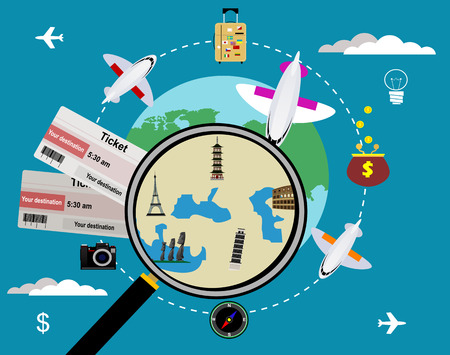 Vector tickets and globe, travel concept.のイラスト素材