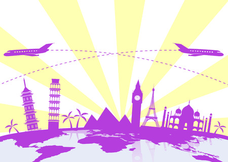 world travel, landmarks silhouettes vector illustration. Vector illustration for travel, vacation, tourism designのイラスト素材