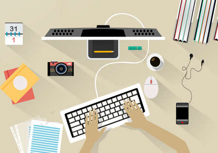 office desk ,working on light table. Working place concept illustrationのイラスト素材