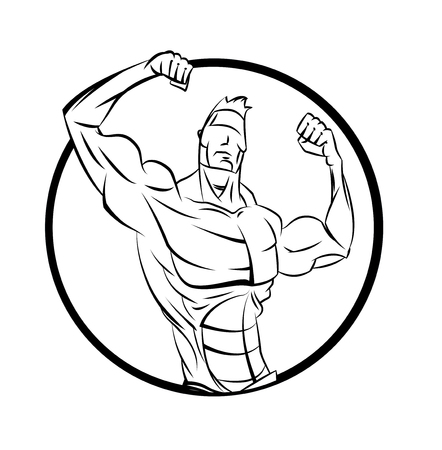 Bodybuilder from the front double biceps. Sports symbol.のイラスト素材