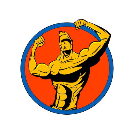 Bodybuilder from the front double biceps. Sports symbol.のイラスト素材