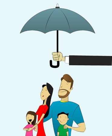 Happy and loving family with children under umbrella.のイラスト素材