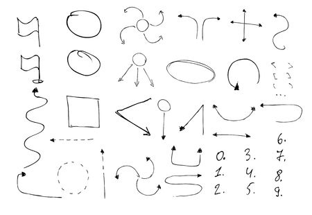 Arrows circles and abstract doodle writing design vector setのイラスト素材