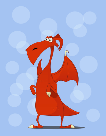 Cute red dragon vector illustration on abstract blue background . Cartoon vector illustrationのイラスト素材