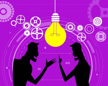 Two creative businessmen share ideas and plans. Teamwork, innovation concept illustration. Vectorのイラスト素材