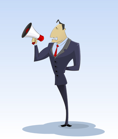 Cartoon businessman with megaphone, Business speaker, advertising, recruitment concept.のイラスト素材