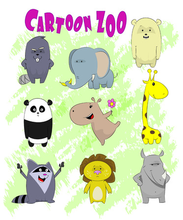 Set of cute cartoon animals in kawaii style. Vector illustrationのイラスト素材