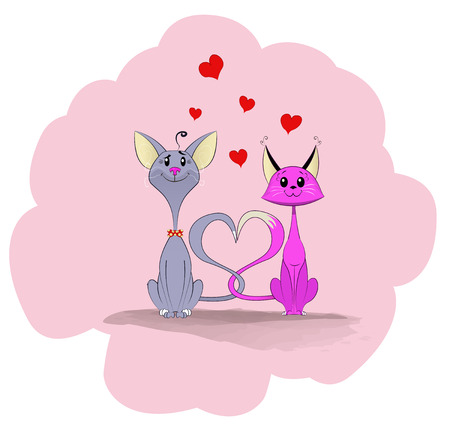 Two fun cartoon cats in love. Romantic vector illustrationのイラスト素材