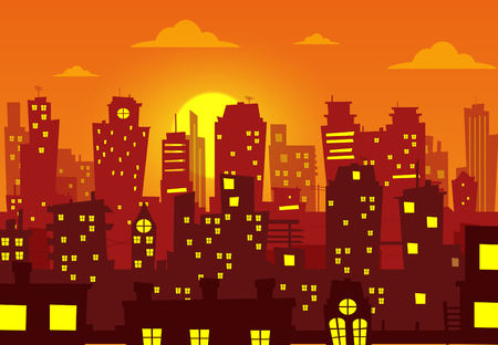 Evening cityscape vector illustration. Sunset landscape vector concept illustrationのイラスト素材