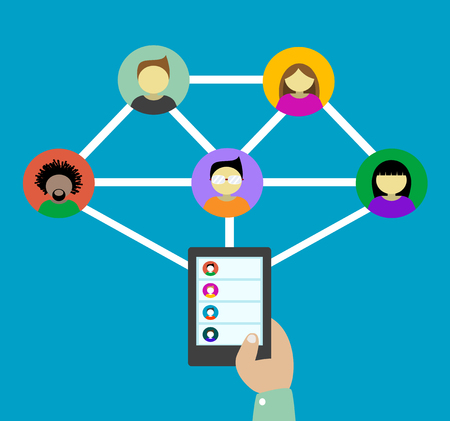 Social communication and on mobile. Vector flat designのイラスト素材